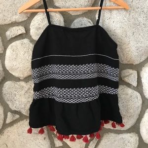a.n.a Tassel Trim Embroidered Tank